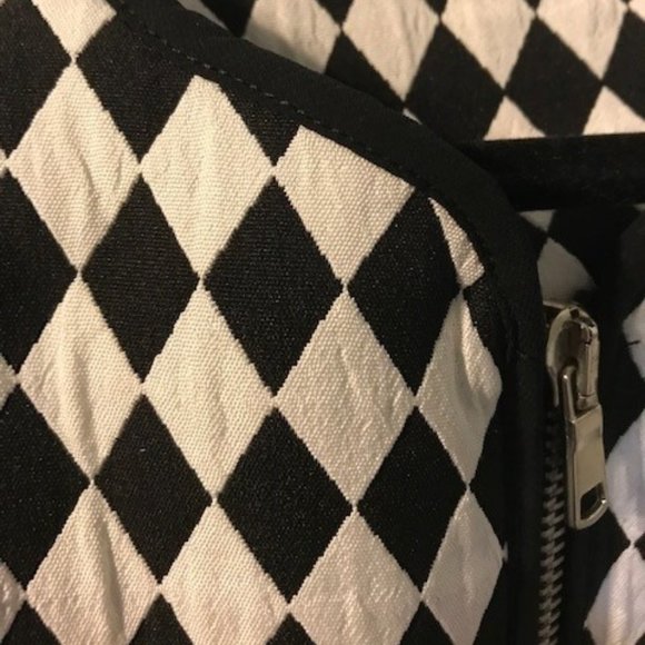 H&M  Black and White Jacquard Zipper Bomber Jacket in Kite Print - Picture 9 of 13